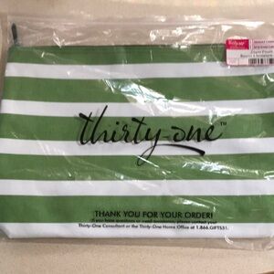 Thirty-One Green and White Striped Party Bag